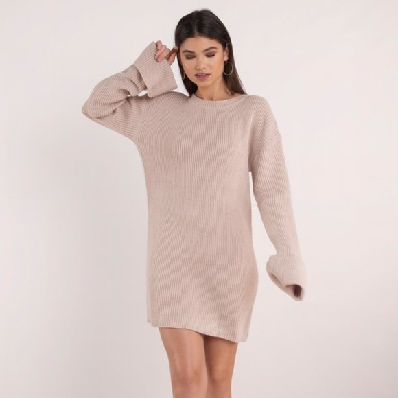 TOBI ALLISON CUFFED SLEEVE SWEATER DRESS IN ROSE - Picture 1 of 7